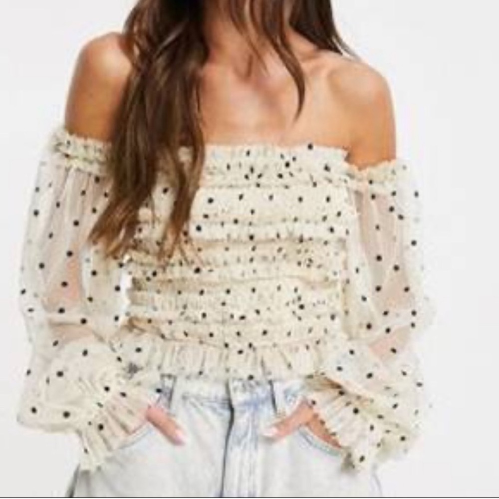 Lace and Beads Off Shoulder Tulle Top